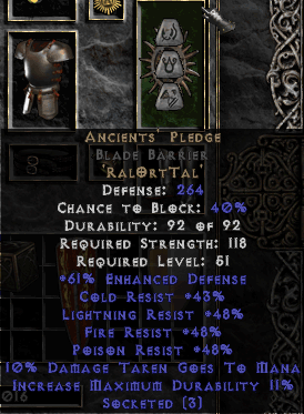 Ancient S Pledge Shield Rune Word Diablo 2   Ancients Pledge Runeword In Blade Barrier 